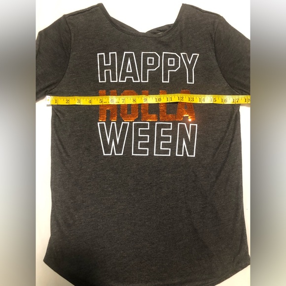 LOL Vintage Happy Holla Ween gray & orange/silver flip sequin long sleeve t, XL - Picture 5 of 14